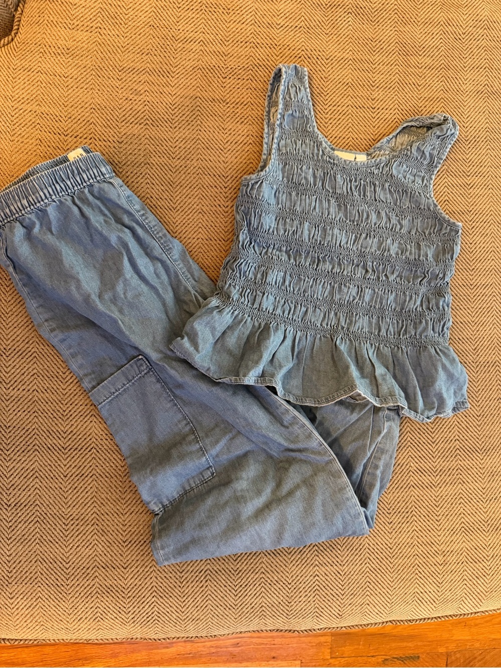 GAP Girls Blue Chambray Smocked Tank and Pants Set